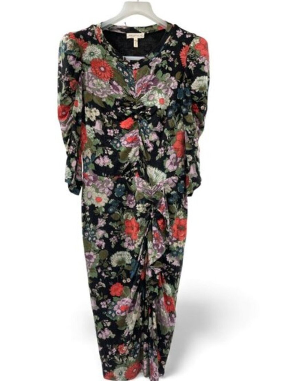 Rebecca Taylor Lua Black Floral Jersey Ruched Dress Size Small